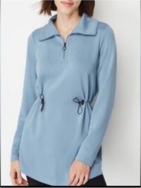 J Jill Light Blue Quarter-Zip Tunic Sweatshirt Coastal Beach
